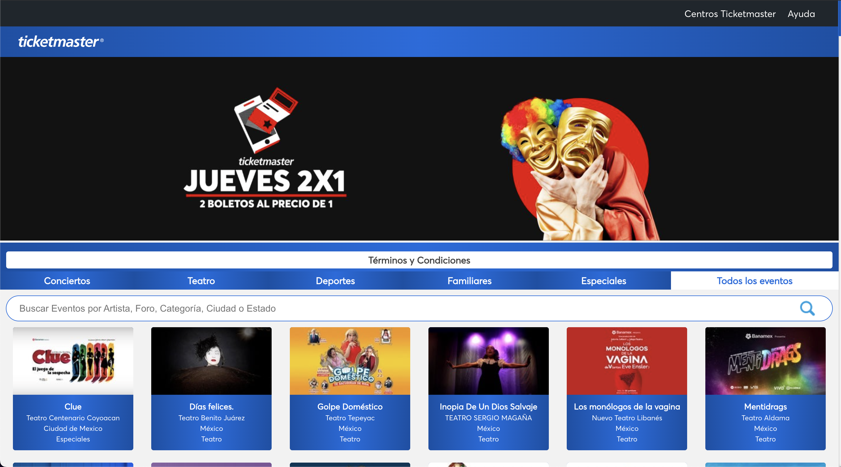 Jueves de 2x1 en Ticketmaster